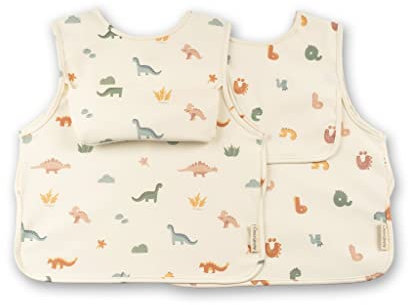 ÜneeQbaby Wasserdichte Baby- und Kleinkind-Lätzchen, 2 Stück, ärmellos, Öko-Tex-zertifiziert zum Füttern und Spielen mit Brusttasche