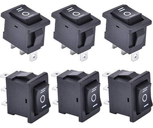 APIELE 6 Stücke Kippschalter,3 Position EIN-Aus mit SPDT 3 Pins Wippschalter,250V 6A Taste Rocker Kippschalter Für Häuser, Industrie,DIY KCD1-2-103 (EIN-Aus-EIN Schwarz)