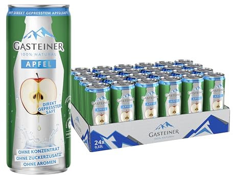 Gasteiner 100% natural | 330ml Dosen | prickelndes Wasser mit frischem Apfelsaft | Kohlensäurehaltig | Erfrische deine Sinne