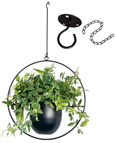VDYXEW Macetas Colgantes para Plantas Interiores y Exteriores, con Gancho de Metal, para Colgar en la Pared o en el Techo, diseño Minimalista, Color Negro (1 Unidad)