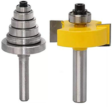 KATSU 1/4 Inch Shank Rabbeting Router Bit with 6 Adjustable Bearings for Multiple Depths 1/8, 1/4, 5/16, 3/8, 7/16 and 1/2, Woodworking Milling Cutter Tools 133304