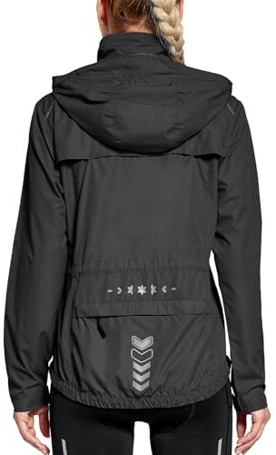 FitsT4 Sports Damen Fahrradjacke Radfahren Leichtgewicht Laufen Jacken Wasserabweisend Windbreaker Wanderjacke Reflektierend Trekking Regenjacke mit Kapuze,schwarz,XXL