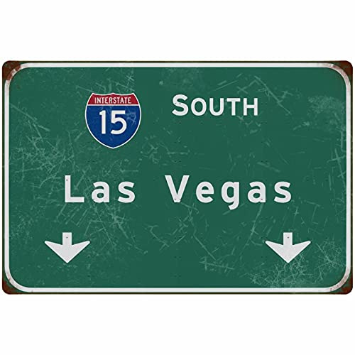 Bakaevsm Blechschild Vintage South Las Vegas Interstate 15 Direction Schild Bar Club Restaurant Wanddekoration 30,5 x 20,3 cm