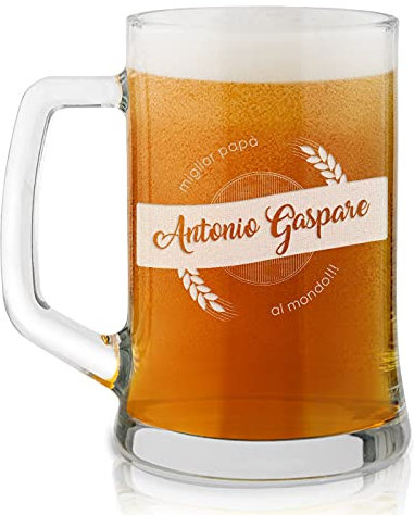 Maverton Boccale per la Birra in vetro con personalizzazione - capienza 500 ml idea regalo per il compleanno - H12 cm x Ø8,5 cm - Perfetto per ogni uomo amante della buona Birra - migliore al mondo