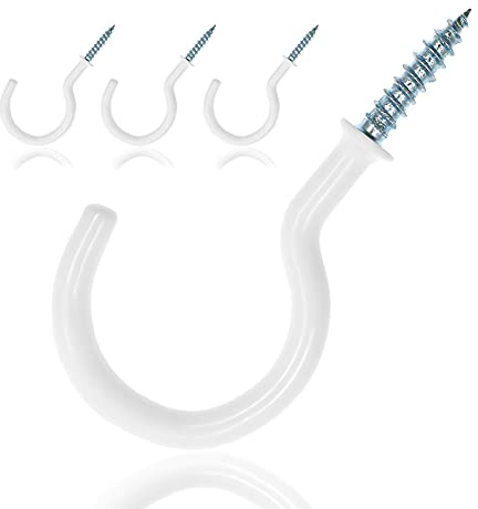 PHITUODA 2-Inch Cup Hooks Ceiling Hooks, White, 20Pcs | Plastic-Covered Metal, Screw-in Hooks