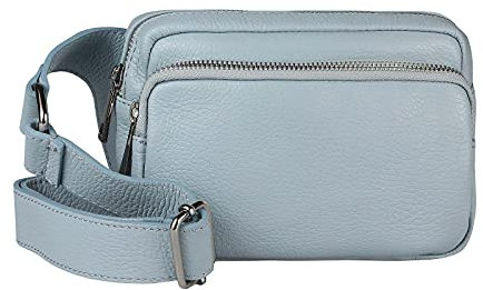 OBC Made in Italy Damen Leder Tasche Crossbody Metallic Hüfttasche Bauchtasche Umhängetasche Bodybag Schultertasche Handytasche Gürteltasche Hellblau
