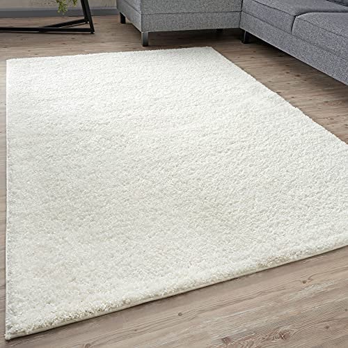 THE RUGS Tappeto Soggiorno - Tappeto Shaggy Morbido ed Elegante Per Camera da Letto e Cucina, Facile Da Pulire, Diverse Misure (160 x 230 cm, Bianco)