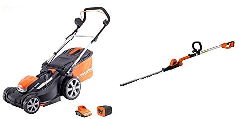 Yard Force 40V 34cm Cordless Lawnmower LM G34A - GR 40 range & 20V Cordless Pole Hedge Trimmer - extendable, with Adjustable Head, 41cm Cutting Length, Lithium-ion battery & charger LH C41A