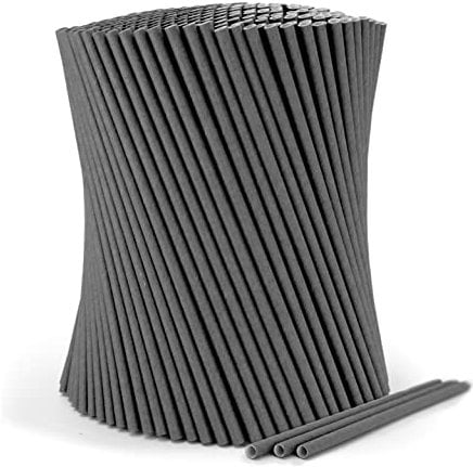 wisefood Lot de 500 pailles en papier, noires, diamètre : 6 mm, 20 cm, sans PLA/PE, jetables, biodégradables, en papier solide
