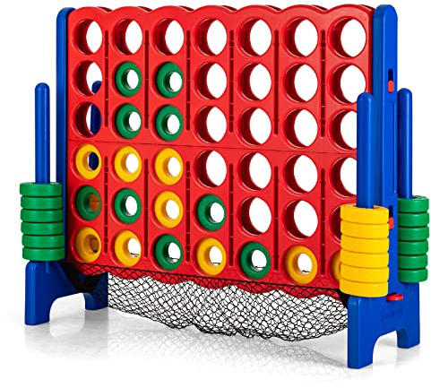 DREAMADE Riesen 4 Gewinnt Spiel, Strategiespiel für Kinder und Erwachsene, 4 in Einer Reihe, Brettspiel Spielzeug Gesellschaftsspiel 2 Spieler, Vier in Reihespiel Kinderspiel (Rot mit Bodennetz)