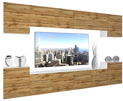 BELINI Wohnwand Vollausstattung Wohnzimmer-Set Moderne Schrankwand mit LED-Beleuchtung Anbauwand TV-Schrank Wotan-Eiche