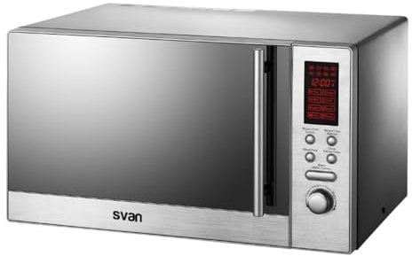 Svan Microonde 23 litri con Grill Inox SVMW823GDX. 800 W, griglia 1000 W, 8 programmi, modalità scongelamento, rivestimento interno, facile pulizia, timer 95 min.