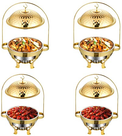 Gold Stainless Steel Chafing Dish with Hook Up, Catering Buffet Warming Container Set Includes Food Pan, Water Pan, Fuel Holder, for Party Wedding Restaurant