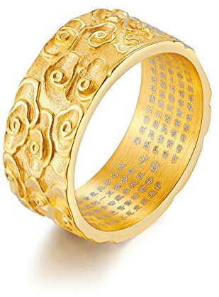 Dsnyu Männer Ring, Gold Ring Punk, Glückliches Wolkenherz-Sutra Ringe Edelstahl für Sohn GR.57 (18.1)