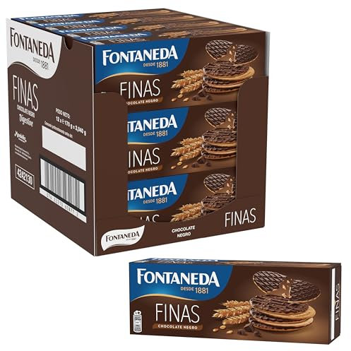 Fontaneda Galletas Digestive Finas Cubiertas de Chocolate Negro, Fuente de Fibra, 12 cajas de 170 g