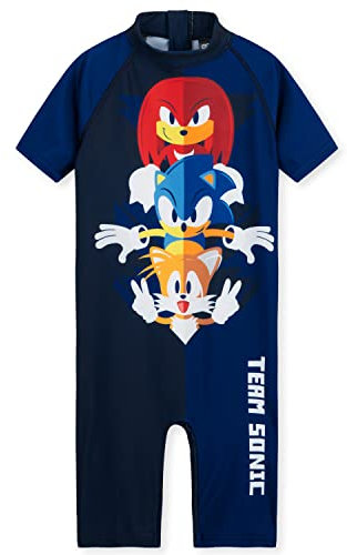 SONIC THE HEDGEHOG Maillot de Bain Enfant Garcon Combinaison Natation Enfant Manche Courte Short Vêtements Été Plage Piscine Enfants 3-10 Ans Officiel Sonic (Navy/Bleu, 9-10 Ans)