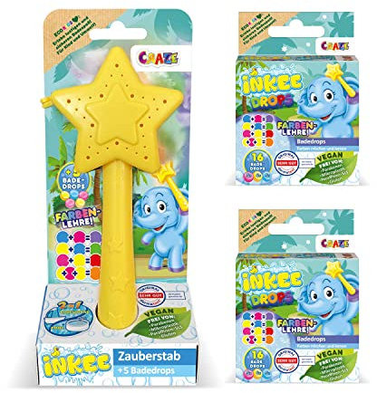 INKEE Wand Star| Pack mit Stern-Zauberstab & Badetabletten zum Farben Lernen , Badekugeln mit 7 Badefarben für die Badewanne , Erdbeerduft