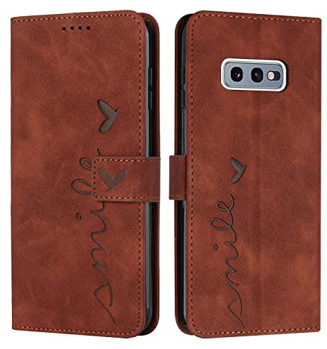 EATCYE Samsung Galaxy S10E Hülle - Premium PU Leder Brieftasche Schutzhülle mit Ständer und Kartenfach, für Samsung Galaxy S10E (#Braun)