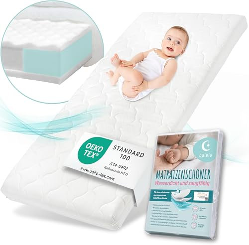 Sun Garden Babymatratze, Kindermatratze 60x120 cm mit Trittkante + Matratzenschoner, Oeko Tex 100 Zertifiziert, Baby Matratze für Babybett, Kinderbett oder Reisebett, Bezug bis 60°C Grad waschbar