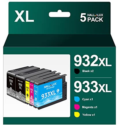 HALLOLUX 932XL 933XL Druckerpatronen für HP 932 933 Multipack Patronen, Kompatibel für HP Officejet 6100 6600 6700 7110 7610 7612 7510 6110 Drucker (5er-Pack, Schwarz, Rot, Blau, Gelb)