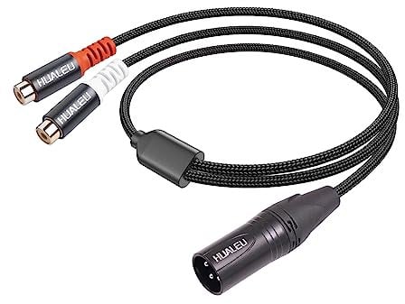 HUALEU 1FT XLR to 2 RCA Y Splitter Patch Cable, Dual RCA Female to XLR Male,XLR Male to Dual RCA Female Audio Cable Adapter for Speaker Condenser Mic Mixer AMP,