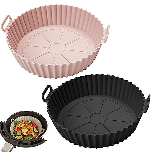 Venforze Molde Silicona Freidora de Aire, 2 Piezas Moldes Silicona Freidora Aire, 18cm Más grueso 110g Accesorios Freidora de Aire Recambio Reutilizable de Papel Pergamino Para Freidoras de 3L-5L