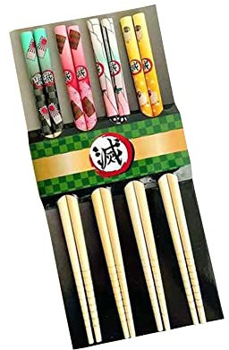 Jilijia Tomioka Giyuu - Palillos de anime – 4 pares de palillos de bambú de estilo japonés, juego de vajilla clásica tradicional china para arroz, sushi, fideos