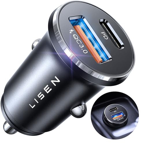 LISEN USB C Car Phone Charger Adapter 69W [All Metal&Smallest] Cigarette Lighter USB Charger Fast Charge Car Charger USB C 12V USB Socket for iPhone 17 Pro Max Air 16 15 14 Samsung Galaxy S25 iPad Pro