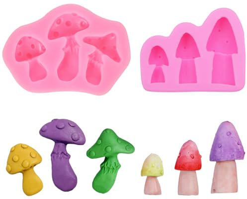 Nifocc 2 Stück Pilze Fondant Silikonformen 3D Pilzform Kuchenform Pilze Backformen Cupcake Silicone Mould Gießform Gussformen für Schokolade Muffin Süßigkeiten Fudge Dekor