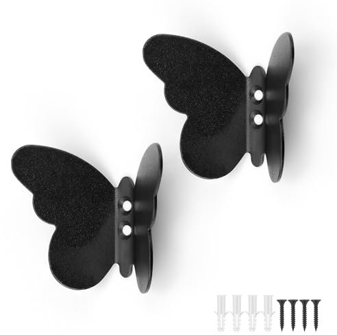AMONENZ 2 Pezzi Ganci Appendiabiti Nero, Ganci Appendiabiti Creativo a Farfalla, Appendiabiti da Parete con Viti, per Agno, Cucina, Ufficio, Camera da Letto