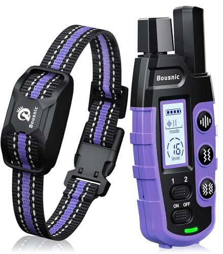 Bousnic Collier de Dressage pour Chien de 3000m avec Télécommande pour Chiens de 3 à 55 Kg Rechargeable Collier électronique étanche avec bip(1-8), Vibration(1-16), Double Vibration (1-16)