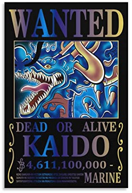 Anime One Piece Wanted Poster Kaido 1 Poster, Kunstdruck, Wand-Foto, Malposter zum Aufhängen, Familiendekoration, 40 x 60 cm
