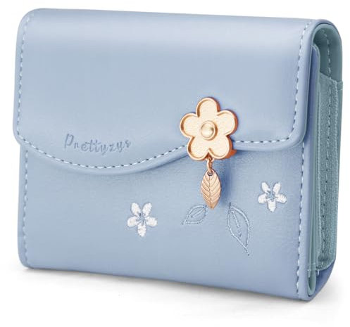 HNOOM Portefeuille Femme Petit Format Porte Monnaie Femme en Cuir PU Porte Feuilles pour Femme avec Zippé Pochette à Monnaie et Porte Carte Petit Porte Feuille Bifold (S-Bleu)