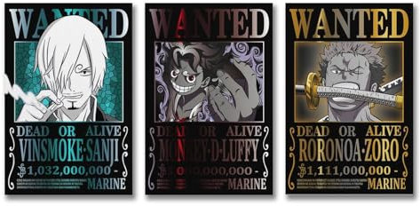 One Piece Wanted Poster Zoro Sanji Luffy Poster Gemälde Leinwand Wandkunst Wohnzimmer Poster Gemälde 30 x 45 cm