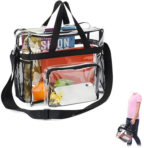 EXIN DEHCEN Transparente Tragetasche, PVC Tasche Transparent Clear Bag Stadium Approved Durchsichtige Tasche Bibliothek Clear Tote Bag für Das Fitnessstudio, für Arbeit, Sportspiele und Konzerte