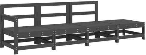vidaXL Garten Lounge Set 4-TLG., Gartenmöbel Set mit Holzrahmen, Sitzgruppe für Garten Terrasse Balkon, Modular Sofa Garnitur Loungemöbel, Grau Massivholz Kiefer