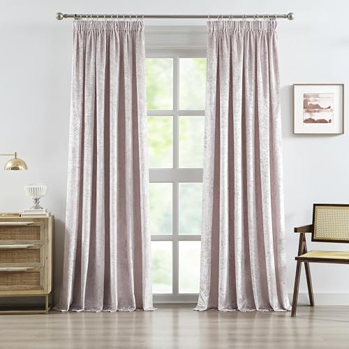 Bujasso Velvet Room Darkening Curtains Pink 90 inch Length Elegant Luxury Window Drapes for Girls Bedroom Living Room Thermal Insulated Blackout Pencil Pleat Drapes Set of 2 Panels W90 x L90 Pink