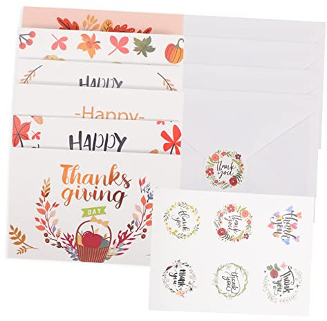 NUOBESTY Thanksgiving-set Hallo-grußkarten Umschläge Und Aufkleber Segenskarten Für Familie Und Freunde