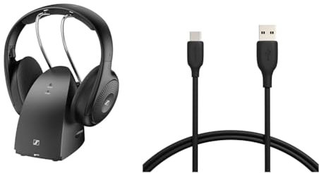 Sennheiser RS 120-W Wireless On-Ear-Kopfhörer für kristallklaren Fernsehton & Amazon Basics Schnellladekabel, USB-C auf USB-A-2.0, 480 MBit/s