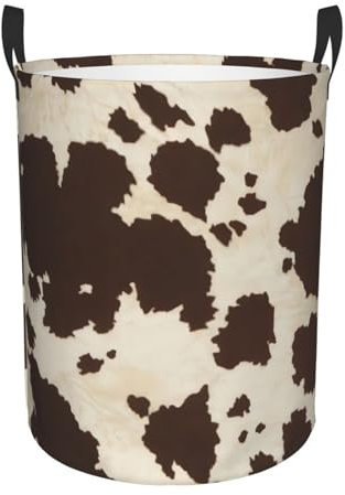 Wasserdichter runder Wäschekorb mit Kuhfell-Druck, mit Griffen, perfekt für die Organisation von Wäsche und Schlafzimmer