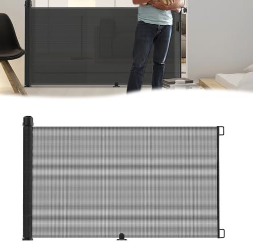 JOIEYOU Barrera de seguridad para escaleras, extensible, 0-300 cm, para bebés, con doble cerradura, estable, barrera para perros, retráctil, para escaleras, puertas, pasillos (negro)