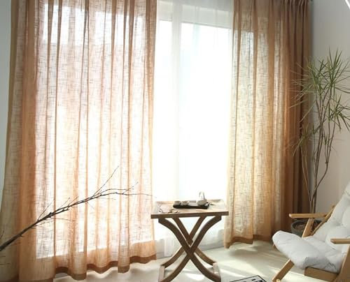 Homxi Halbtransparente Gardinen Vorhänge 2er Set,2 x 102W x 183H cm,Vorhang Transparent Wohnzimmer Khaki Einfarbig Vorhang Ösen