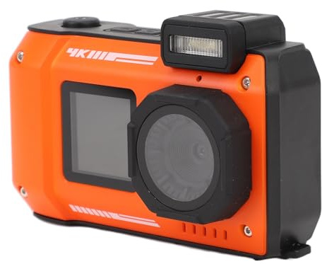 Unterwasserkamera, 4K 65 MP Autofokus wasserdichte Kamera mit 10-Fach Zoom Selfie Dual-Bildschirmen, 33 Fuß wasserdichte Kompakte Tragbare Digitalkamera Zum Schnorcheln (ORANGE)