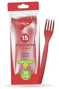 Forchette in plastica riutilizzabile colore ROSSO - la confezione comprende 15 forchette
