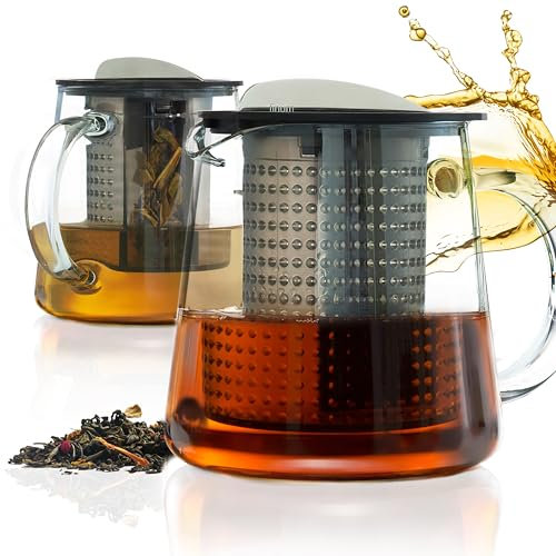 finum® TEA CONTROL 0,8 Liter (800 ml) - Glas Teekanne mit Edelstahlsteg & Siebeinsatz, Glaskanne Tee, Borosilikat Glas Kanne, Teebereiter, Filter, Brühkontrolle - Schwarz (6)
