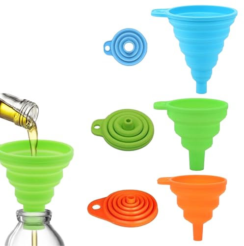 3 Stück Mini Trichter Faltbar, Silikontrichter für Küche und Bier - Zusammenklappbarer für Öl, Flüssigkeiten und Flüssigkeitsübertragung