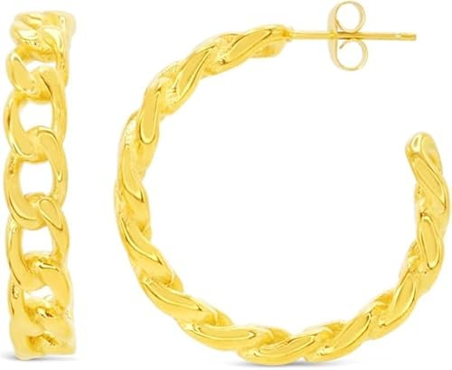 ARS-ARGENTI Creolen Ohrringe Damen Mädchen Sterling Silber 925 Gold 18K - hypoallergen (Luxuriöse Statement Creolen mit Kettendesign ALLISON Edelstahl 18K vergoldet 32x5mm)