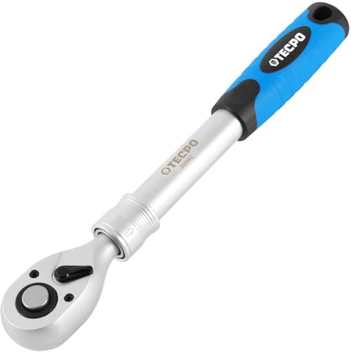 TECPO Carraca reversible extensible 1/2, 290-420 mm, trinquete telescópico con 6 niveles de bloqueo, 72 dientes, función de liberación rápida, mango antideslizante 2K, alto par de torsión, carraca de