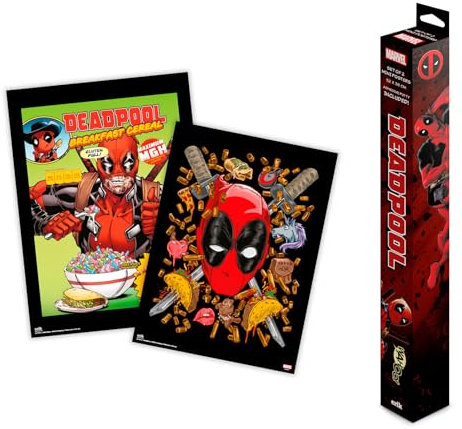 Grupo Erik Poster Marvel Deadpool Set 2 Stück Kunstdruck - Deko Wohnzimmer oder Deko Schlafzimmer - Deko Zimmer - Größe 38 x 52 cm - Offizielle Marvel Lizenz