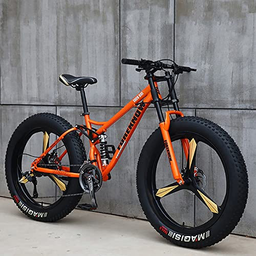 26-Zoll-Mountainbikes, Fat Tire Mountain Trail Bike für Erwachsene, 27-Gang-Fahrrad, Rahmen aus Kohlenstoffstahl mit Vollfederung und Doppelscheibenbremse, Mountain Snow Beach Bikes mit 4,0 Zoll dic